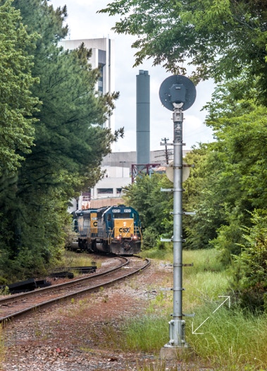 CSX freight headed from Capitol Yard toward Boylan Wye in Raleigh, 2009.