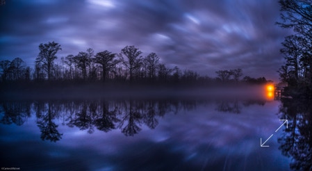 A slow rolling night fog on Tranters Creek.